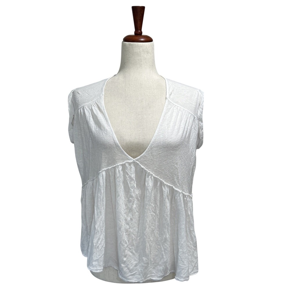 Free People Small White Top Babydoll V-Neck Festival Boho Peplum Oversized Shirt